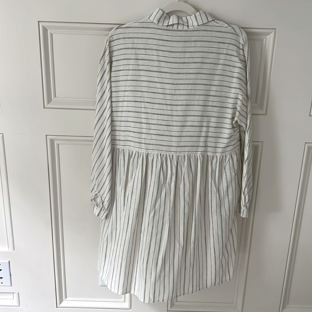 Emerson Fry SELMA LONG SLEEVE DRESS - IVORY HEMP STRIPE ORGANIC. Medium - Picture 5 of 7